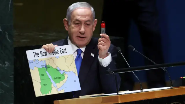 Le Premier ministre israélien Benjamin Netanyahu s'adresse à la 78e Assemblée générale des Nations unies au siège de l'ONU à New York, le 2 septembre 2023.