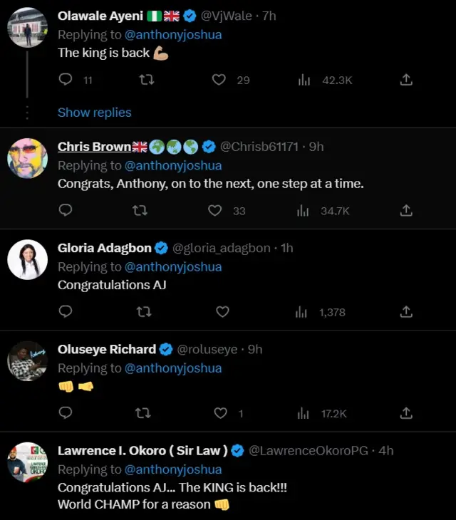 World pipo congratulate Anthony Joshua