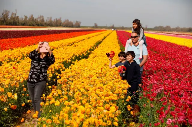 Família tirando fotos na fazendajogos caça niqueis online gratisflores do kibutz