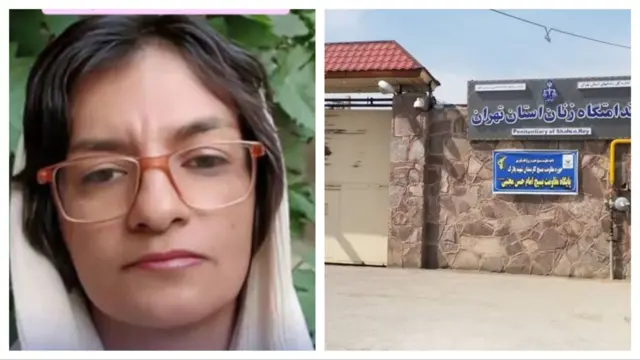 سمیه رشیدی و تصویری از ورودی زندان قرچک ورامین که نام رسمی آن زندان زنان استان تهران است
