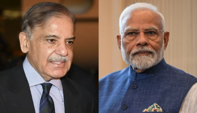 पाकिस्तानका प्रधानमन्त्री शेहबाज शरिफ र भारतका प्रधानमन्त्री नरेन्द्र मोदीको अलग अलग फोटोहरू एकैसाथ