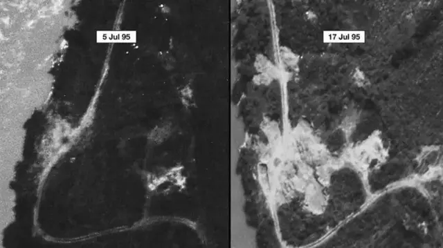 Спутниковые снимки местности у Козлука, которые помогли обнаружить места массовых захоронений, потом они были приобщены к материалам дела Международного трибунала по бывшей Югославии