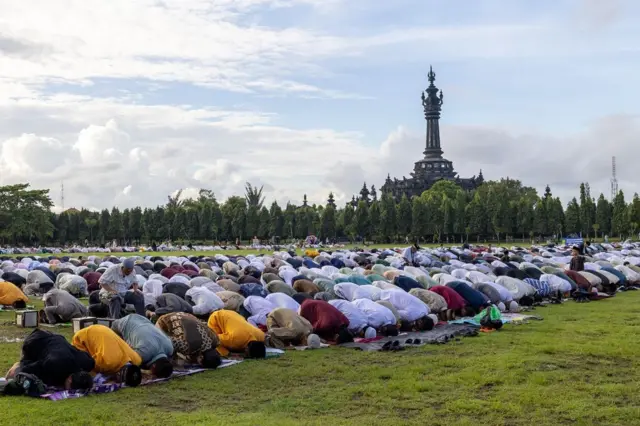 salat Idulfitri di Denpasar, Bali, Indonesia, pada 20 Maret 2026.
