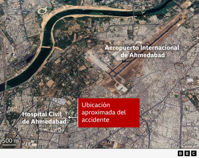 Mapa que describe la zona del accidente