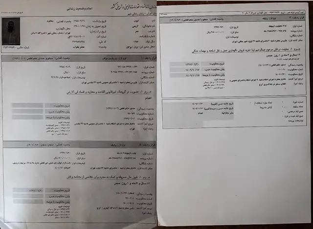 برگه اعلام وضعیت زندانی مربوط به ایوب کریمی