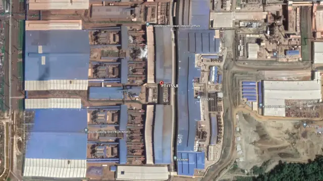 Lokasi terjadinya ledakan tungku milik PT ITSS di kawasan Morowali Industrial Park berdasarkan tangkapan layar dari Google Earth