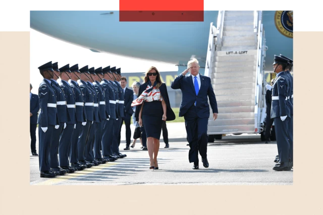 Việc Trump được mời thăm cấp nhà nước tới Anh Quốc lần thứ hai là điều chưa từng có tiền lệ đối với một nhân vật không thuộc hoàng gia (trong ảnh là ông cùng Đệ nhất phu nhân Melania trong chuyến thăm vào năm 2019).