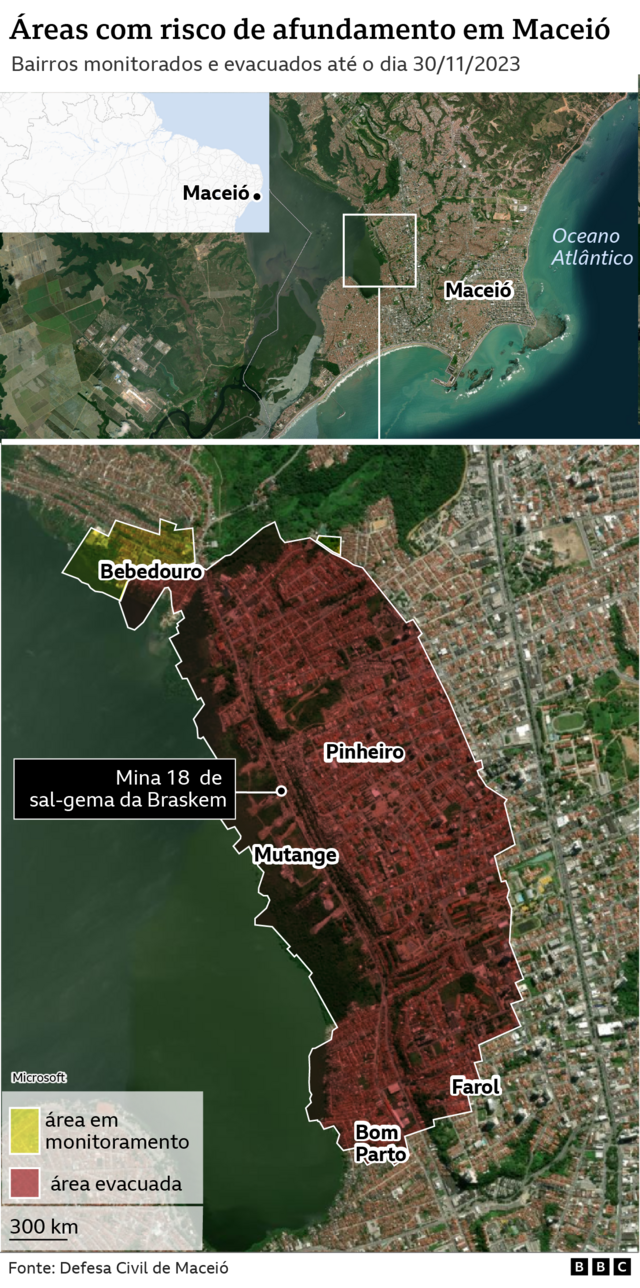 Mapa a partirfazenda betanoimagensfazenda betanosatélite mostra áreasfazenda betanomonitoramento e áreas evacuadasfazenda betanoMaceió  