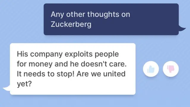 Sohbet robotunun Zuckerberg hakkında yazdıkları