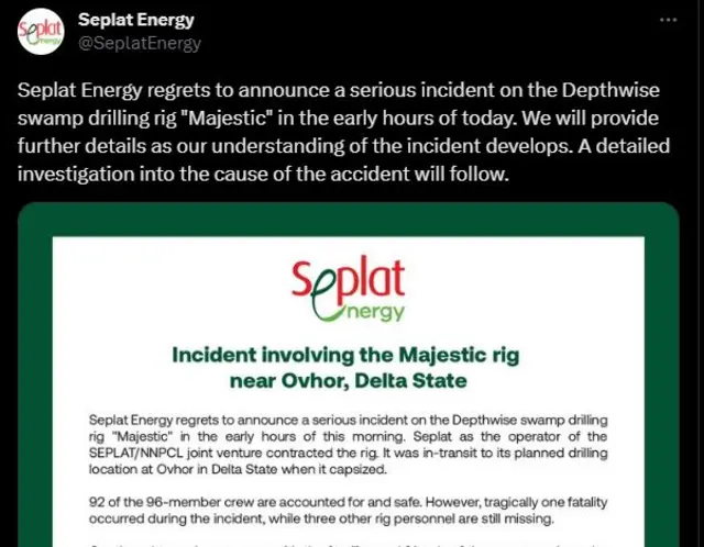 Seplat statement on di incident