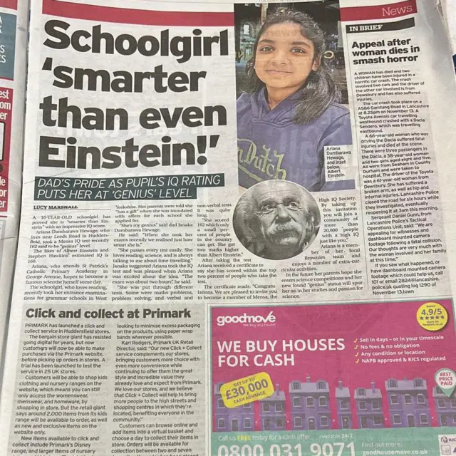 ආරියානාගේ දක්ෂතාව පිළිබඳව බ්‍රිතාන්‍යයේ පුවත්පතක පළවූ ලිපියක් 