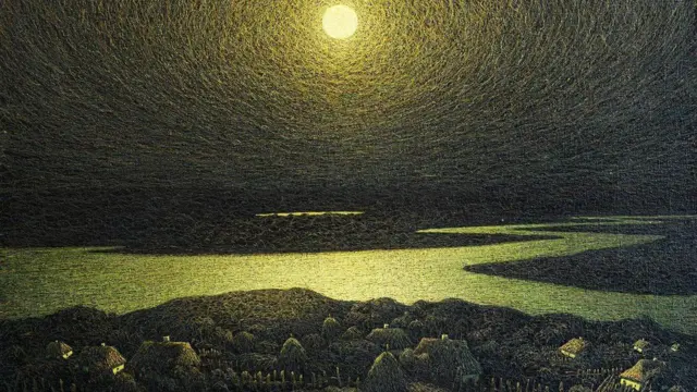 Пейзаж місяць над річкою 