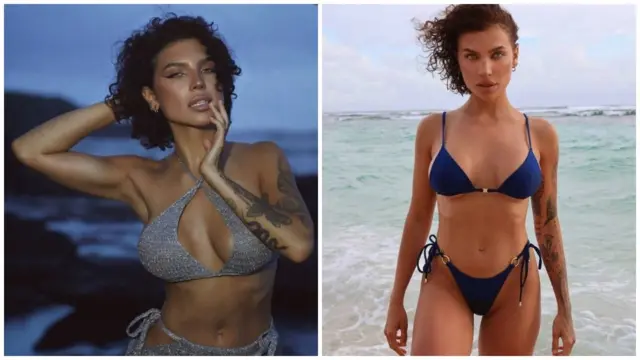 Две фотографии девушки в купальнике