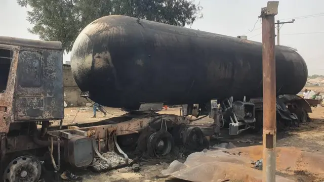 Photo of burnt petrol tanker