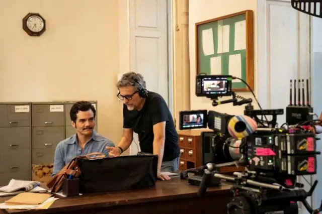 Wagner Moura e Kleber Mendonça Filho durante gravação do filme