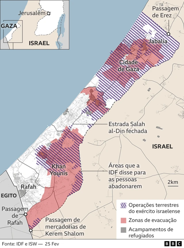 Gráfico mostra áreascasas cassino vendaGaza com operações do exército israelense, zonascasas cassino vendaevacuação e acampamentoscasas cassino vendarefugiados