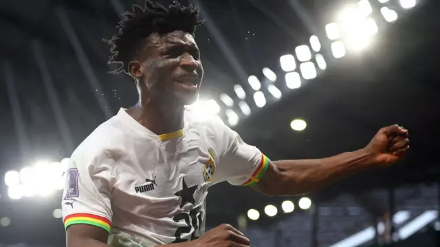 Mohammed Kudus celebrates after scoring for Ghana at the 2022 World Cup in Qatar