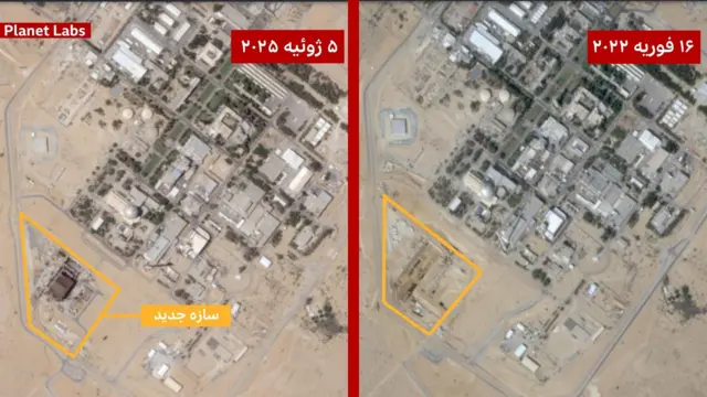در محلی که سازه جدید در سایت هسته‌ای شیمون پرز ساخته شده، فوریه ۲۰۲۲ هیچ سازه‌ای وجود نداست 