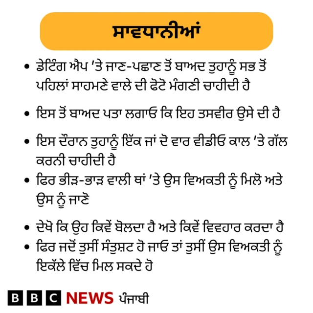 ਡੇਟਿੰਗ ਐਪ ਦੀਆਂ ਸਾਵਧਾਨੀਆਂ