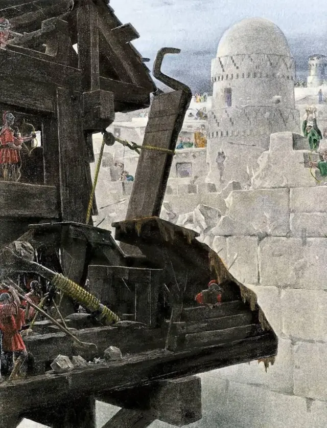 Büyük İskender'in Gazze Kuşatması. 1899 tarihli renkli gravür.