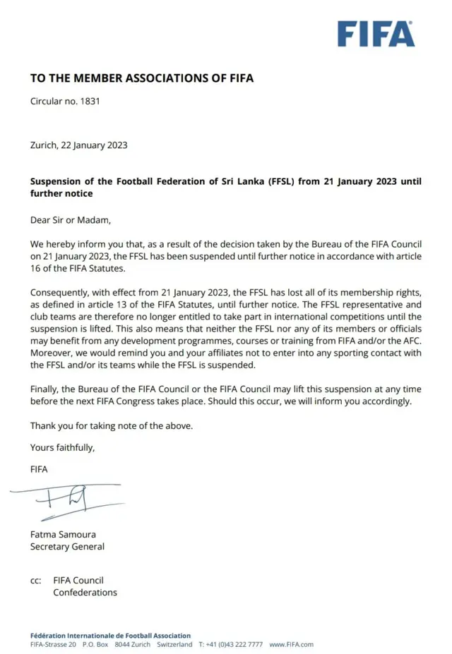FIFA suspends FFSL membership 