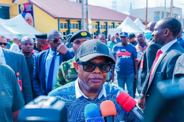 Rivers State sole administrator speaking to the press