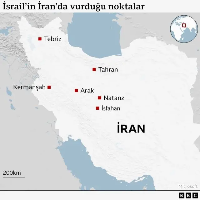 İran'da saldırılara hedef olan noktalar haritası