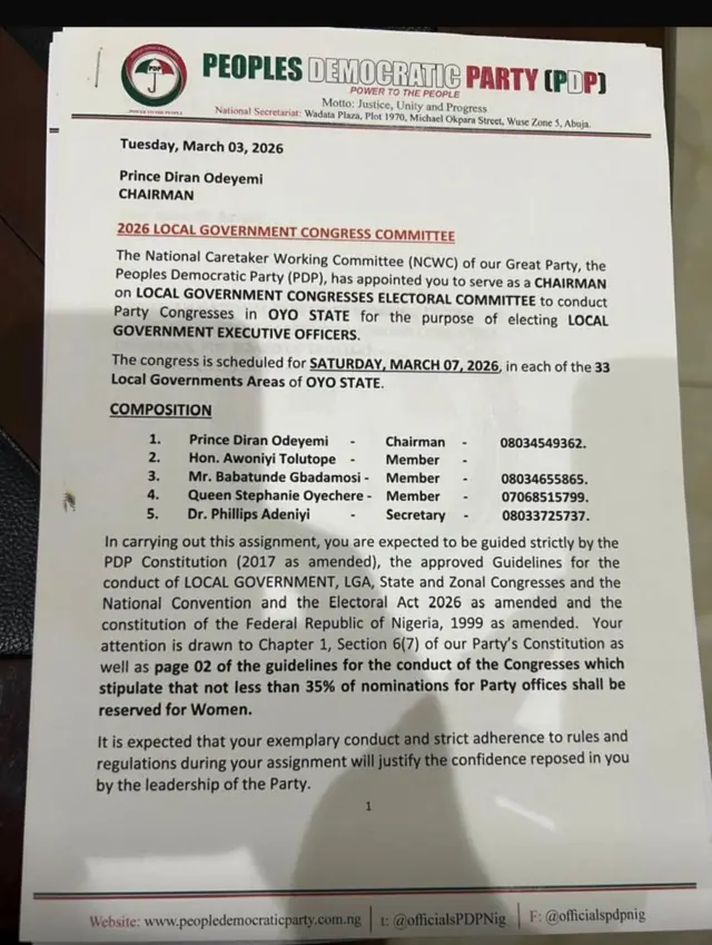 Ìwé tí igun Wike wọ́n fi kéde láti ṣe ìpàdé àti ètò ìdìbò ní ìpínlẹ̀ Oyo