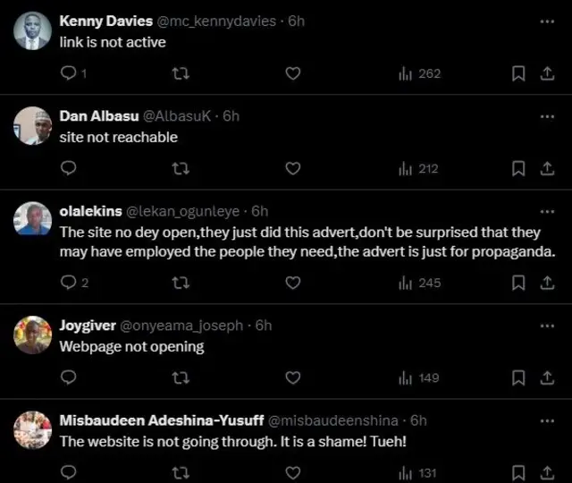 Screenshot of reactions to NNPC recruitment exercise