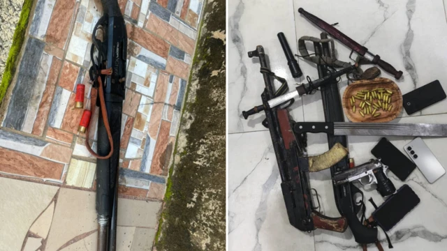 Fotos of di weapons and items police recover from di suspects.