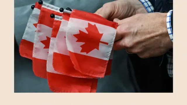 Pesin hold small Canadian flags for hand
