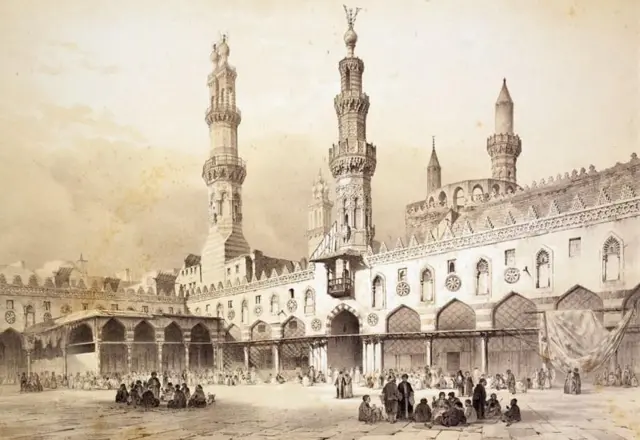 لوحة للجامع الأزهر من أعمال الرسام الفرنسي جوزيف فيليبرت جيرو دي برانجي عام 1843