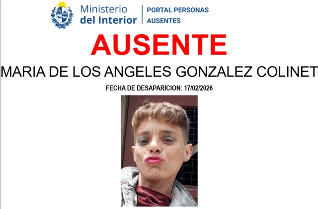 Ficha del Ministerio del Interior de Uruguay sobre la desaparición de María de los Ángeles González Colinet desde el 17 de febrero de 2026, con una foto de la mujer.