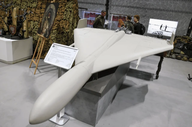 Дрон «Герань-2» на выставке в парке «Патриот» под Москвой в феврале 2026 года