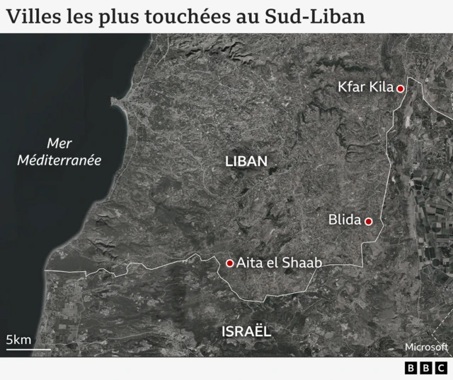 Une carte montrant l'emplacement des trois villes les plus touchées