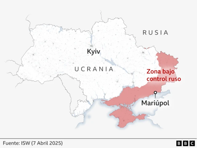 Mapa que muestra las zonas bajo control ruso