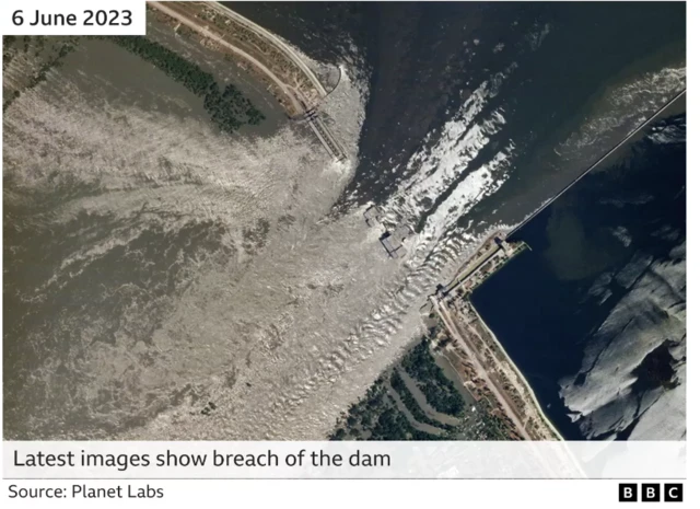 Latest images wey show breach of di dam