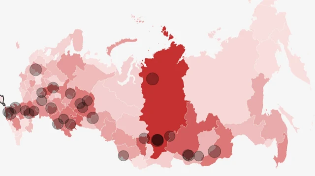 Carte des régions russes où les membres de Wagner tués lors de la bataille de Bakhmout ont été emprisonnés