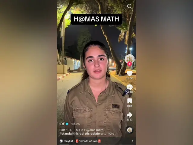 Vidéo TikTok de l'IDF sur les "mathématiques du Hamas" - un jeu de mots sur la tendance TikTok des "mathématiques de filles".