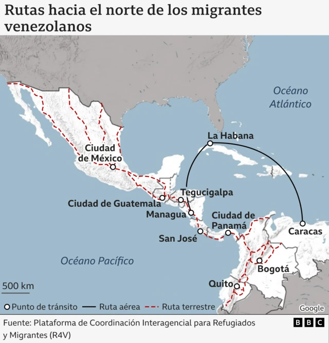 Rutas hacia el norte de los migrantes venezolanos