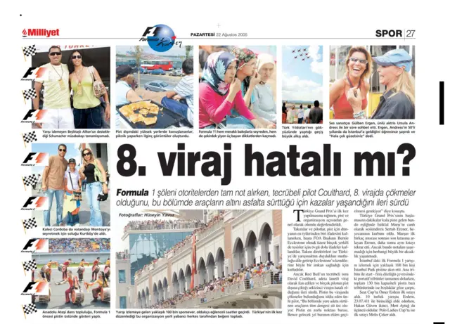 Milliyet gazetesinin 22 Ağustos 2005 tarihli nüshası