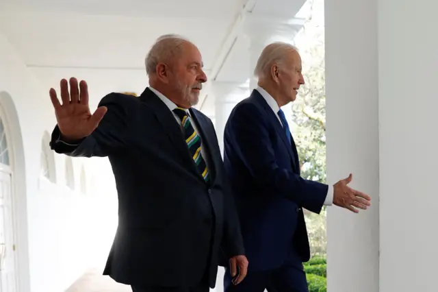 Presidentes Lula e Joe Biden durante encontro na Casa Branca,100 best online casinos10100 best online casinosfevereiro