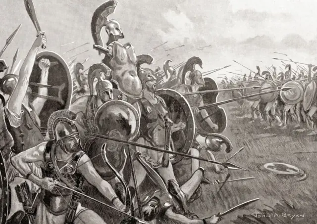 Ilustración de la Guerra del Peloponeso (431-404 AC) que enfrentó a Atenas y Esparta.