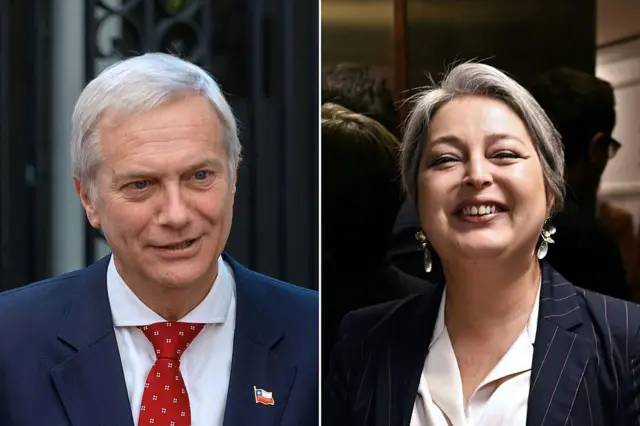 Montagem de fotos mostra os candidatos à presidência do Chile, José Antonio Kast, do Partido Republicano, e Jeannette Jara, da Coalizão Progressista de Centro-Esquerda