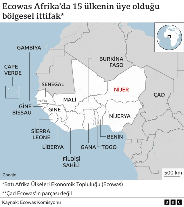 ECOWAS ülkeleri haritası