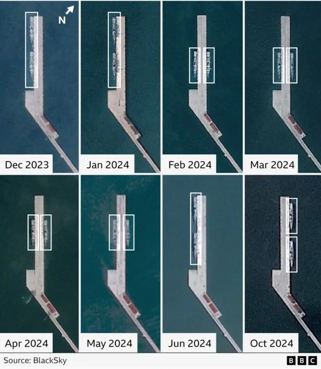 कंबोडिया के रीम नौसैनिक अड्डे पर दिखाई देते चीनी जहाज 