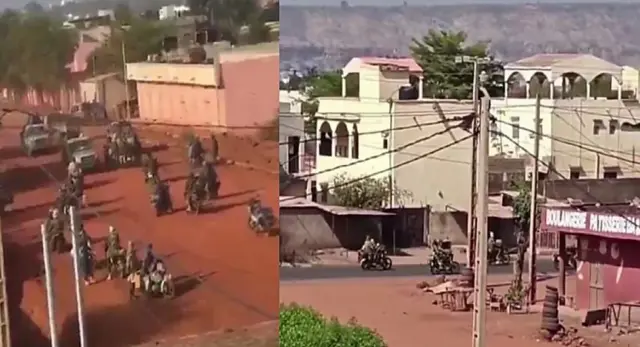 مشاهد مصورة يُعتقد أنها تُظهر عناصر من جماعة نصرة الإسلام والمسلمين داخل العاصمة باماكو.