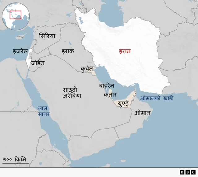 मध्यपूर्वका देशहरूको नक्सा