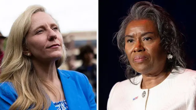 سمت چپ: نامزد فرمانداری از حزب دموکرات، نماینده پیشین کنگره آمریکا، ابیگیل اسپنبرگر (دموکرات-ویرجینیا).
سمت راست: نامزد فرمانداری جمهوری‌خواه ویرجینیا، معاون فرماندار وینسوم ارل-سیرز.