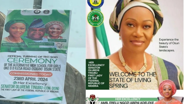 Aworan awọn iyawo gomina Ọṣun mejeeji ti wọn n ki Iyawo aarẹ kaabọ s'Ọṣun